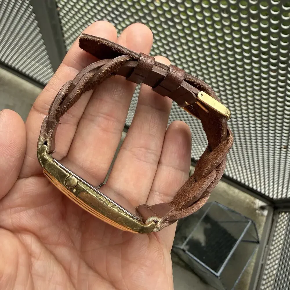 Vintage Orvis Dual Time Gold Plated Men’s Dress Wrist Watch Woven Brown Bracelet